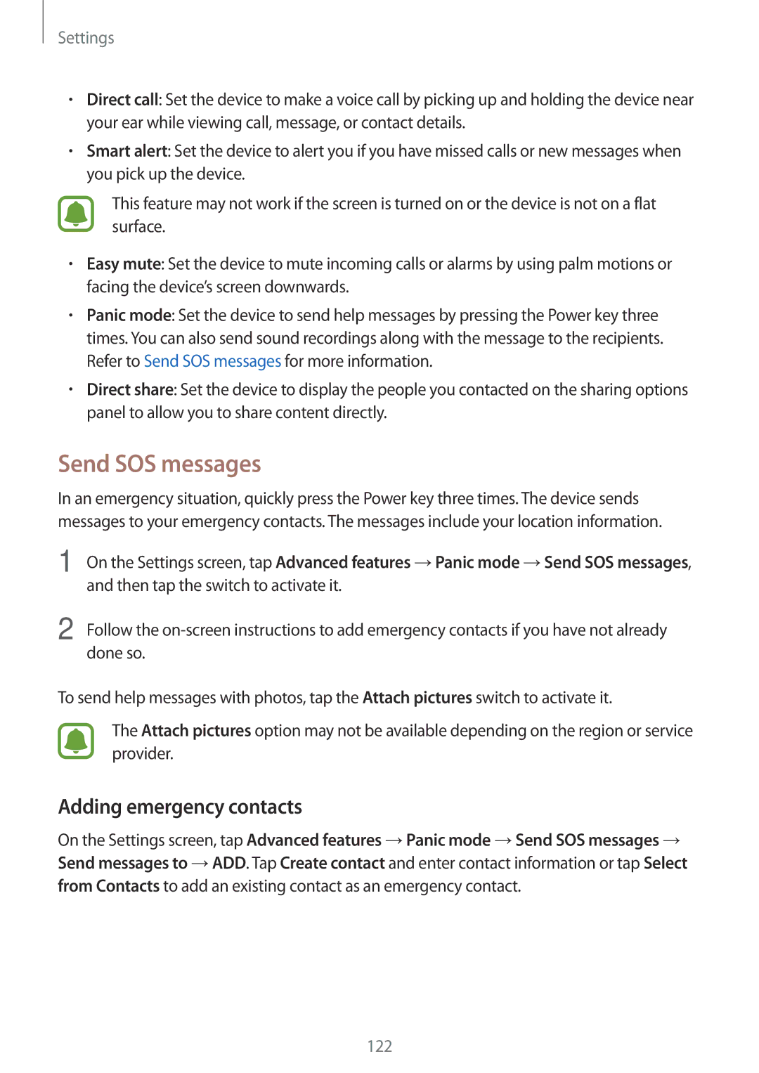 Samsung SM-C900FZDDXEV, SM-C900FZKDXEV manual Send SOS messages, Adding emergency contacts 