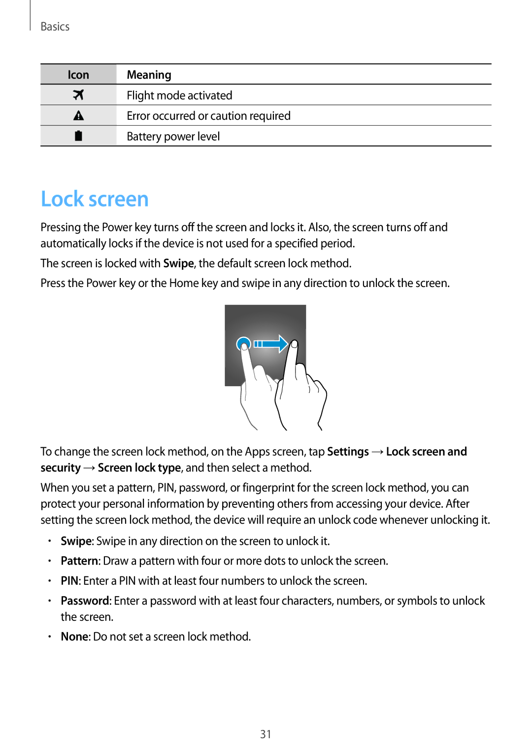 Samsung SM-C900FZKDXEV, SM-C900FZDDXEV manual Lock screen 