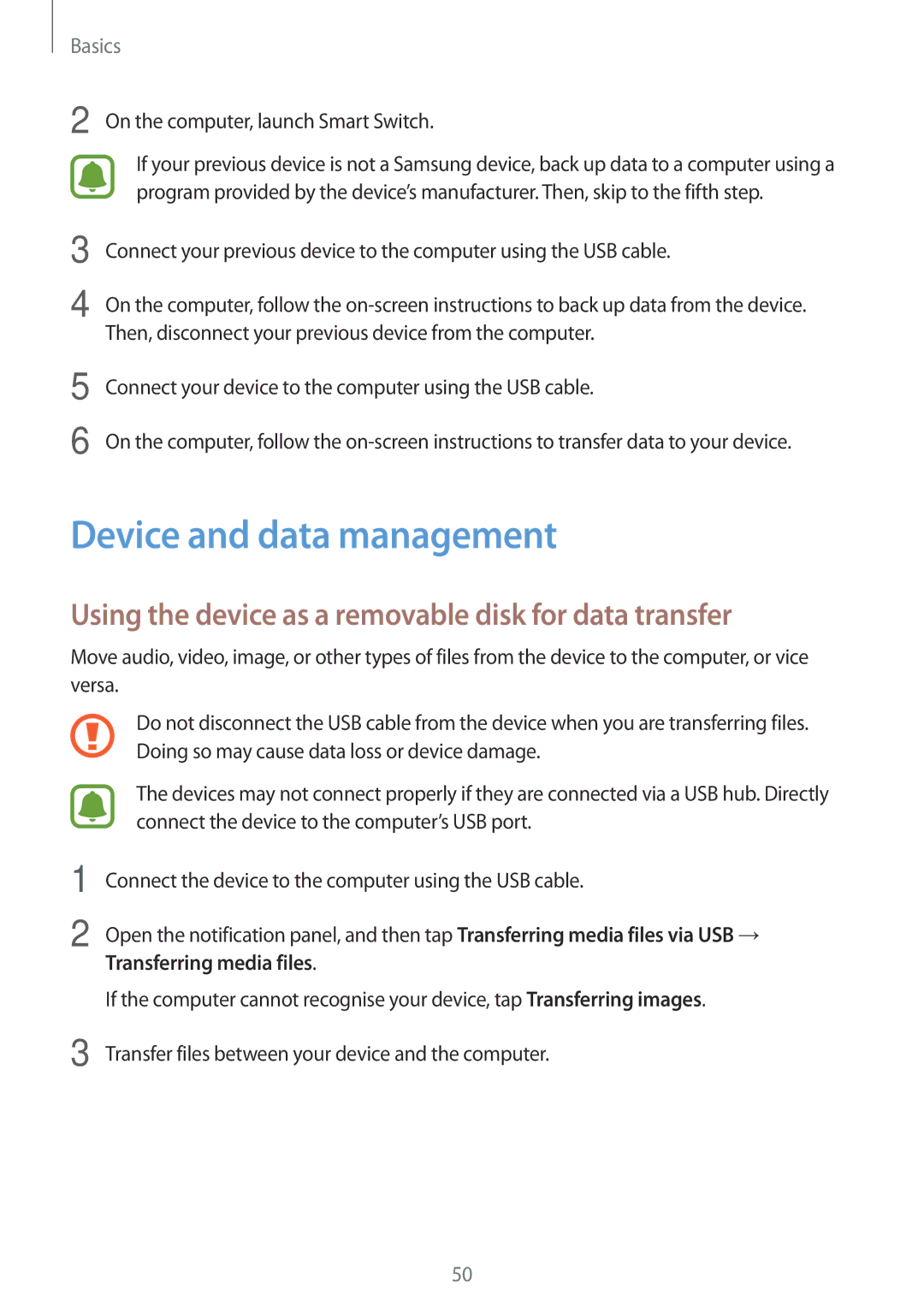 Samsung SM-C900FZDDXEV, SM-C900FZKDXEV Device and data management, Using the device as a removable disk for data transfer 