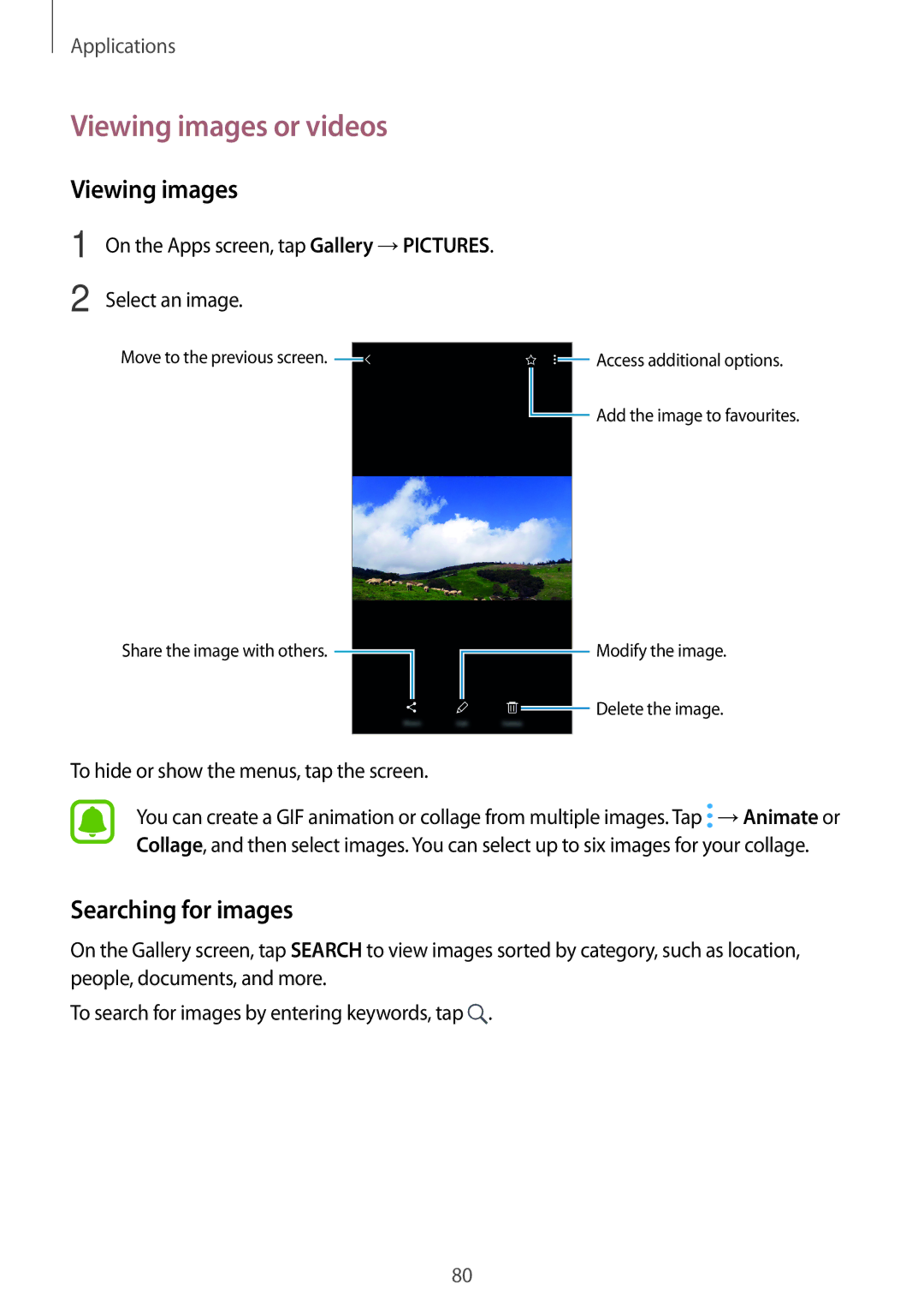 Samsung SM-C900FZDDXEV, SM-C900FZKDXEV manual Viewing images or videos, Searching for images 