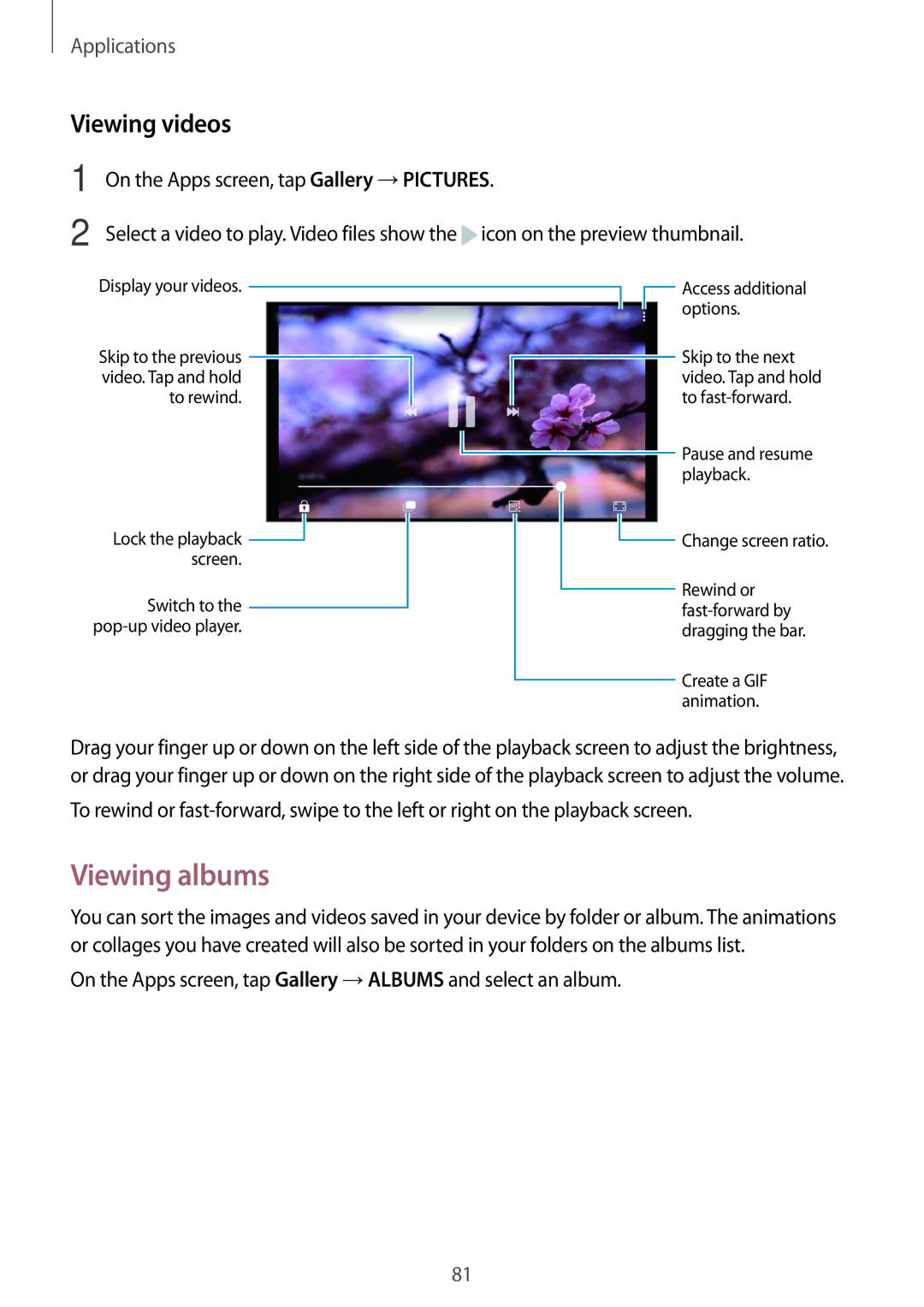 Samsung SM-C900FZKDXEV, SM-C900FZDDXEV manual Viewing albums, Viewing videos 