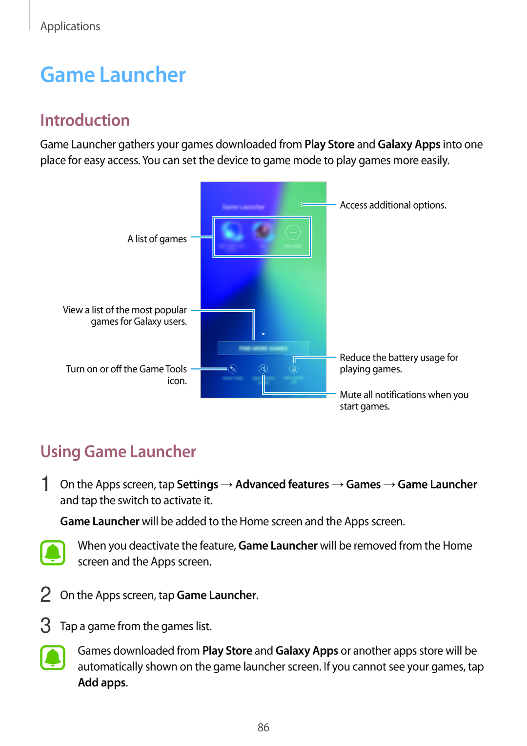 Samsung SM-C900FZDDXEV, SM-C900FZKDXEV manual Using Game Launcher 