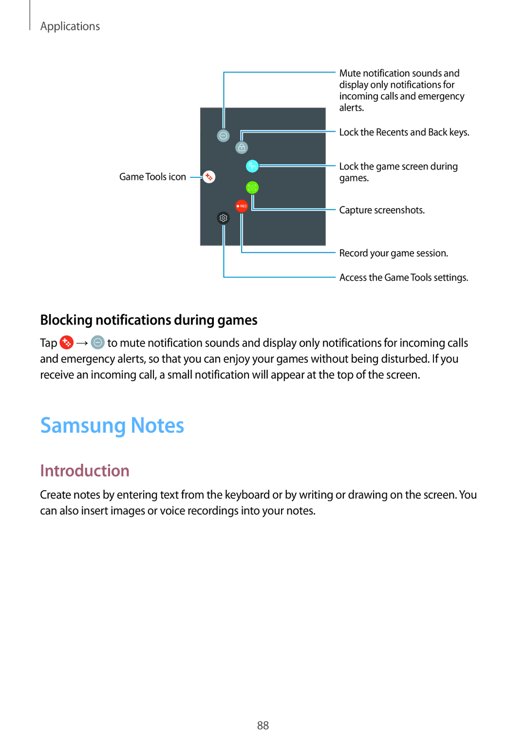 Samsung SM-C900FZDDXEV, SM-C900FZKDXEV manual Samsung Notes, Blocking notifications during games 