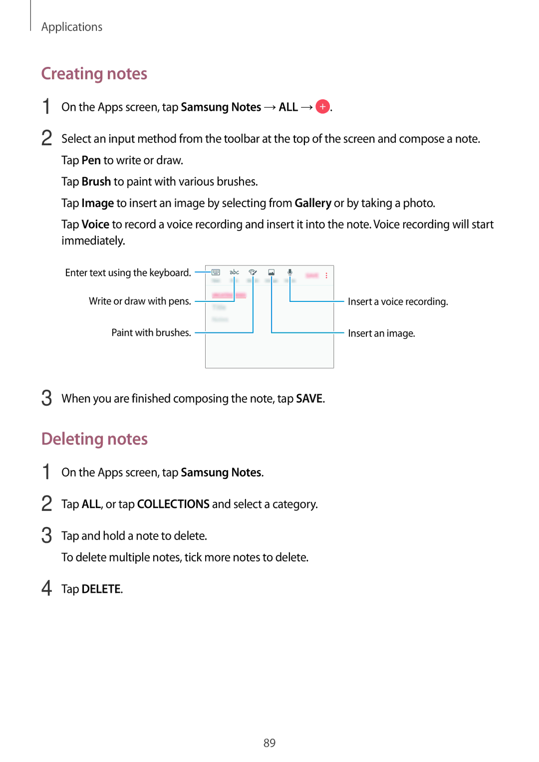 Samsung SM-C900FZKDXEV, SM-C900FZDDXEV manual Creating notes, Deleting notes 