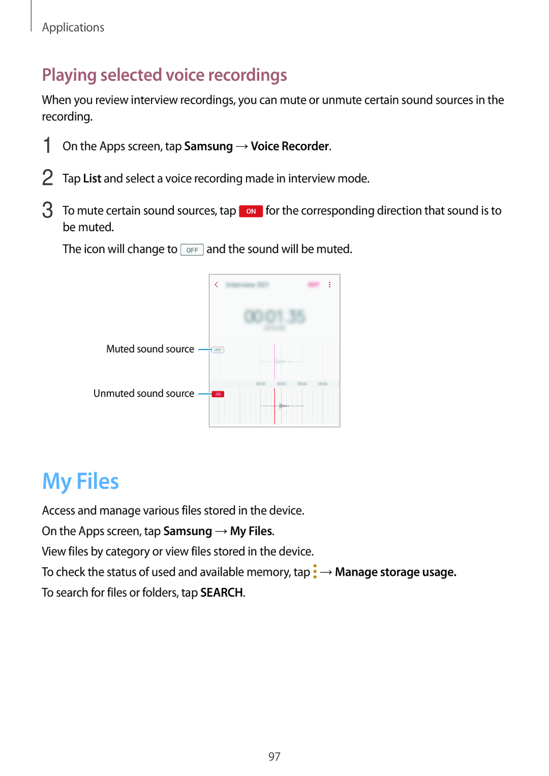 Samsung SM-C900FZKDXEV, SM-C900FZDDXEV manual My Files, Playing selected voice recordings 