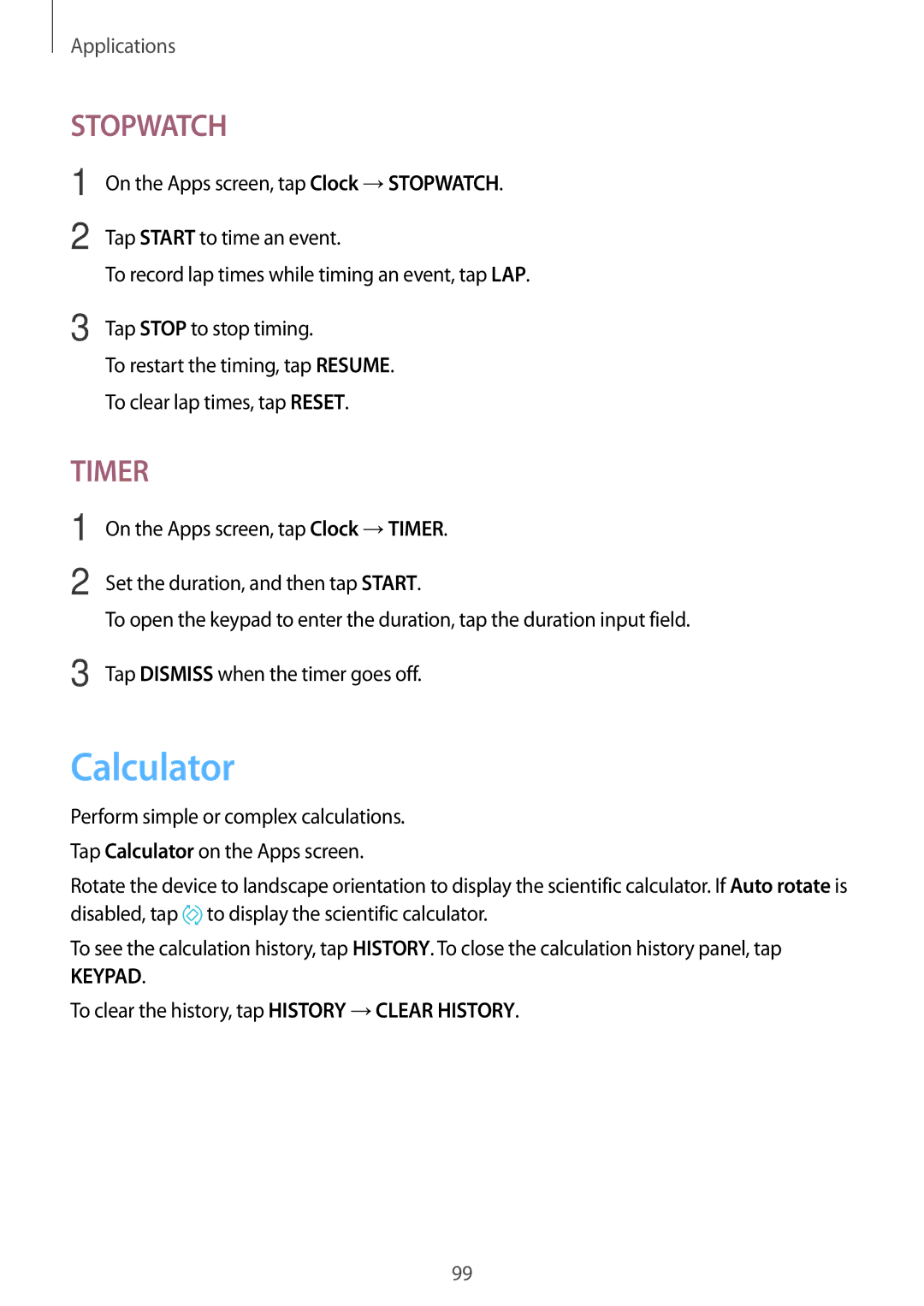 Samsung SM-C900FZKDXEV, SM-C900FZDDXEV manual Calculator, Stopwatch 