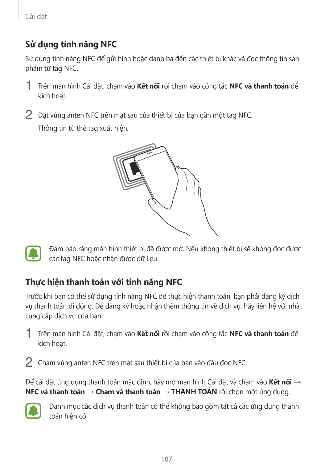 Samsung SM-C900FZKDXEV, SM-C900FZDDXEV manual Sử dụng tính năng NFC, Thực hiện thanh toán với tính năng NFC 