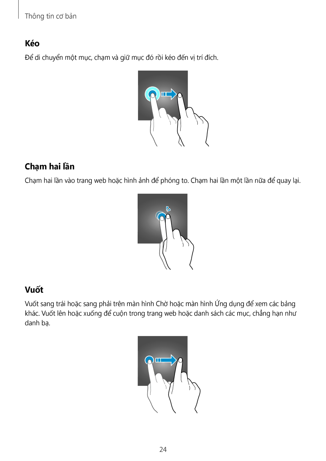 Samsung SM-C900FZDDXEV, SM-C900FZKDXEV manual Kéo, Chạm hai lần, Vuốt 