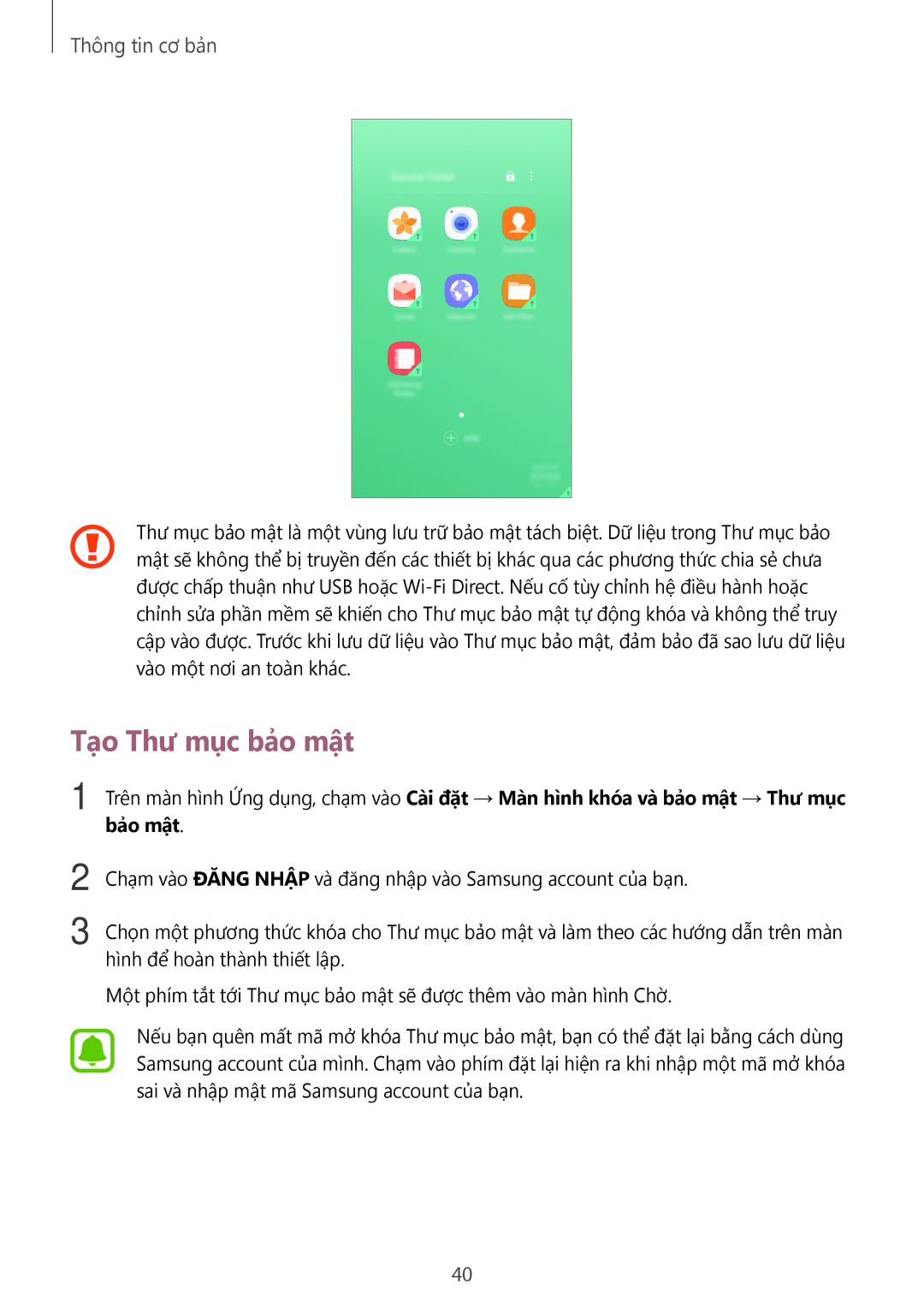 Samsung SM-C900FZDDXEV, SM-C900FZKDXEV manual Tạo Thư mục bảo mật 