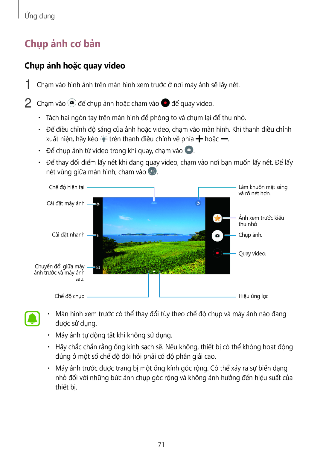 Samsung SM-C900FZKDXEV, SM-C900FZDDXEV manual Chụp ảnh cơ bản, Chụp ảnh hoặc quay video 