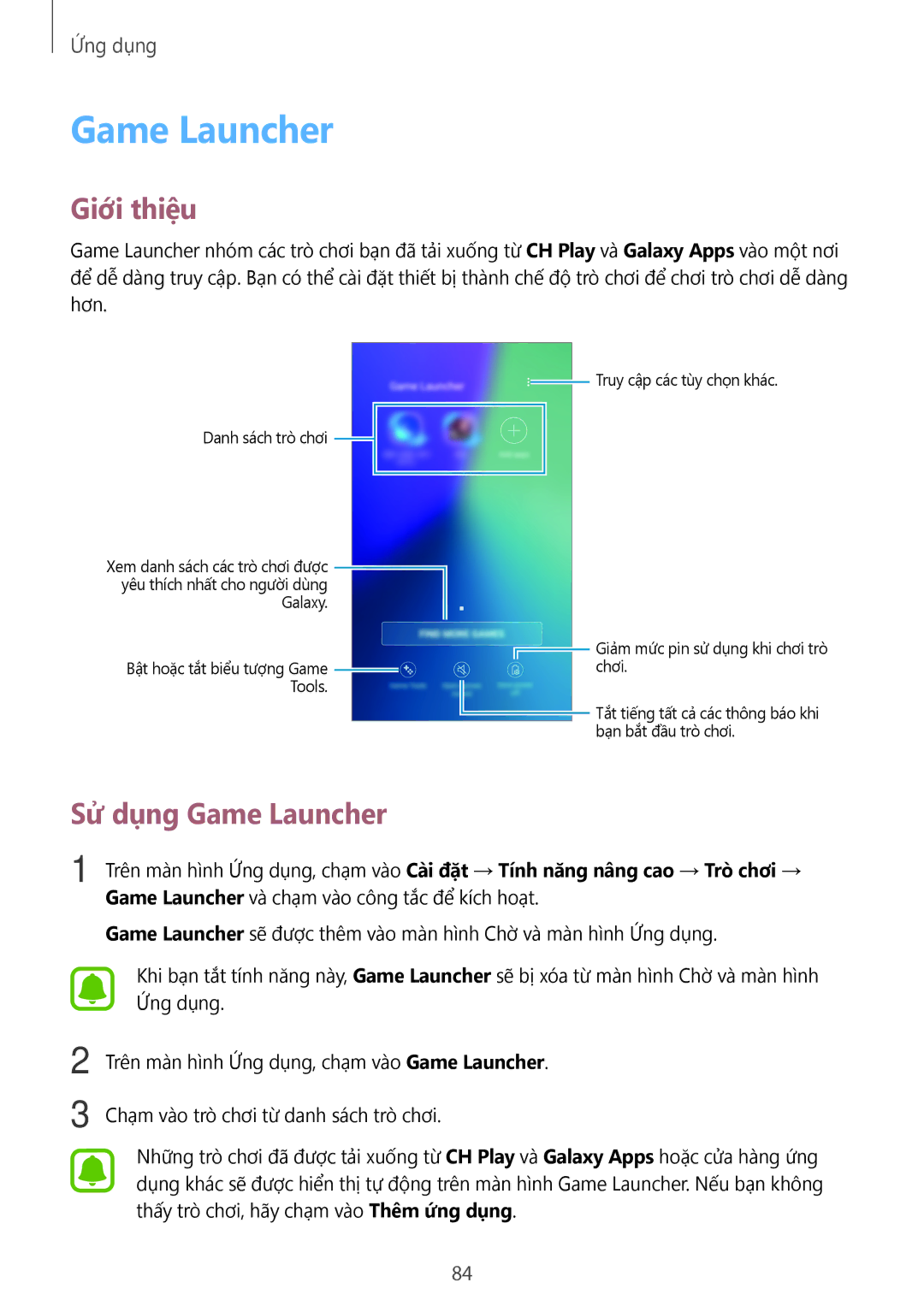 Samsung SM-C900FZDDXEV, SM-C900FZKDXEV manual Sử dụng Game Launcher 