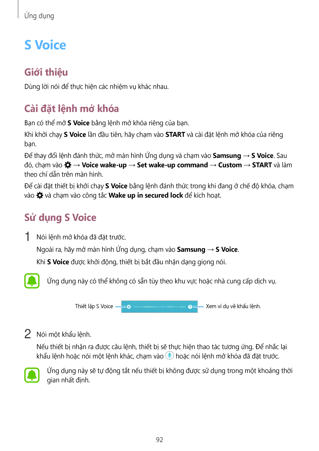 Samsung SM-C900FZDDXEV, SM-C900FZKDXEV manual Cài đặt lệnh mở khóa, Sử dụng S Voice 