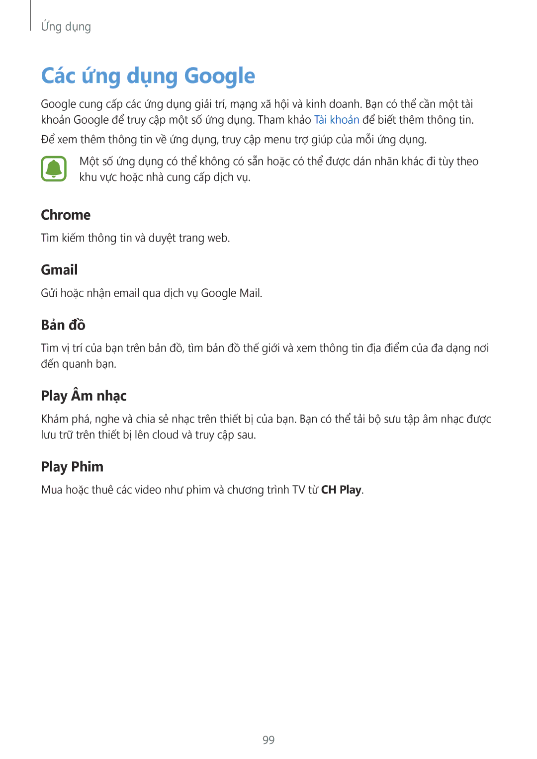 Samsung SM-C900FZKDXEV, SM-C900FZDDXEV manual Các ứng dụng Google 