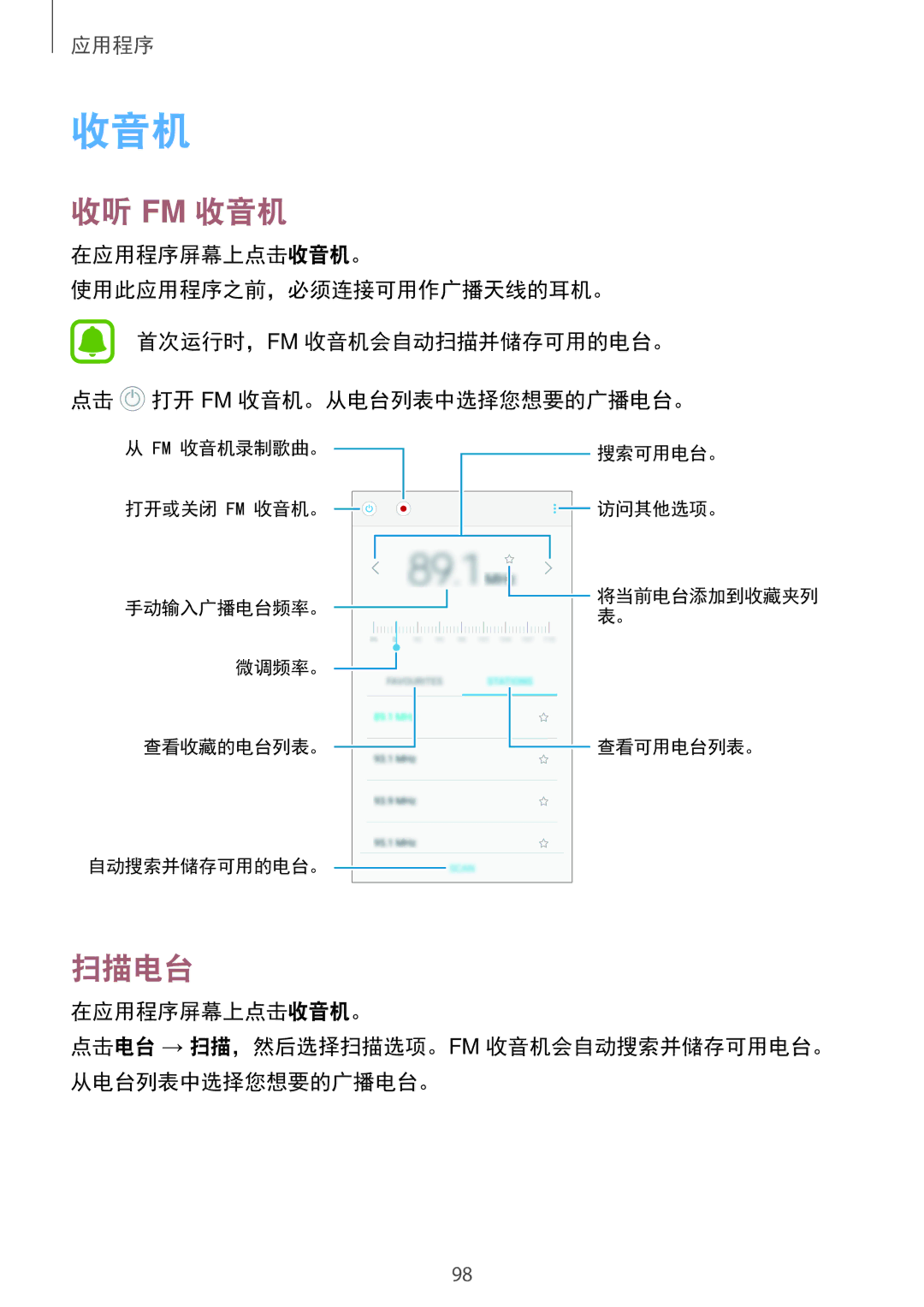 Samsung SM-C900FZDDXEV, SM-C900FZKDXEV manual 收听 Fm 收音机, 扫描电台 