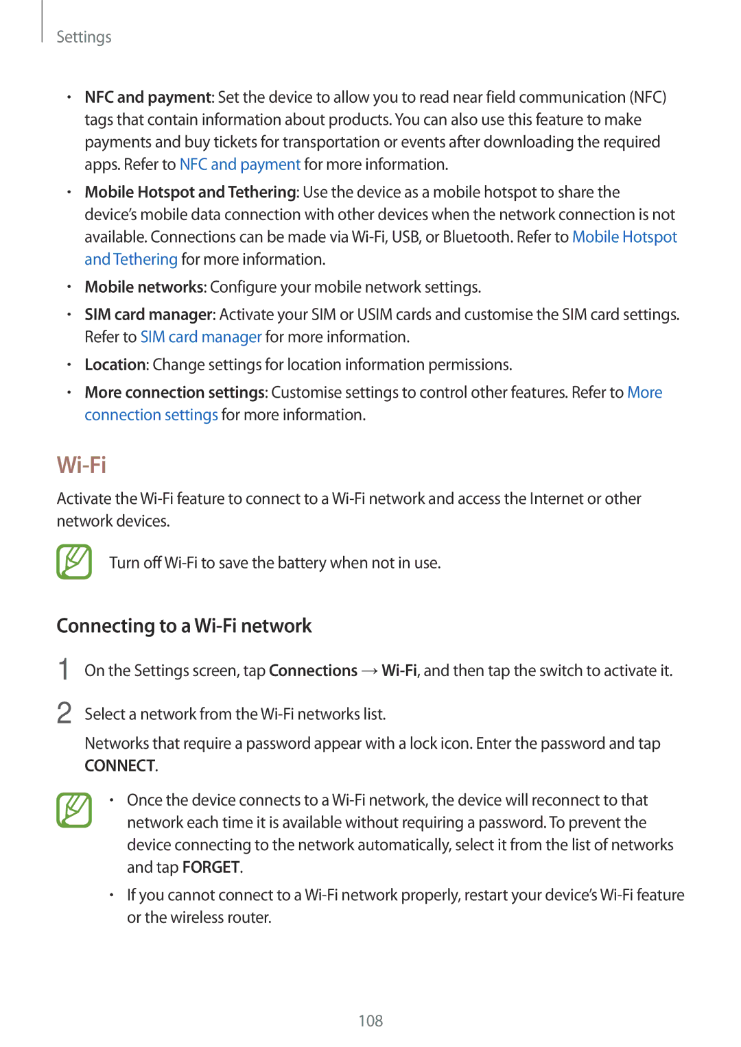 Samsung SM-C900FZDDXEV, SM-C900FZKDXEV manual Connecting to a Wi-Fi network 