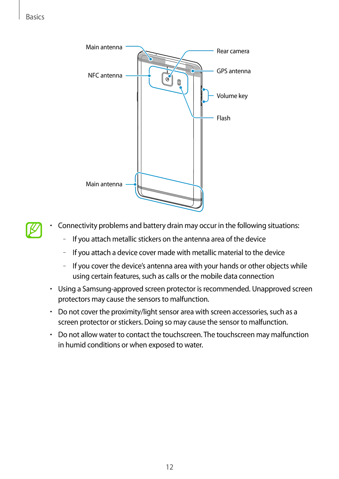 Samsung SM-C900FZDDXEV, SM-C900FZKDXEV manual Main antenna NFC antenna Rear camera 