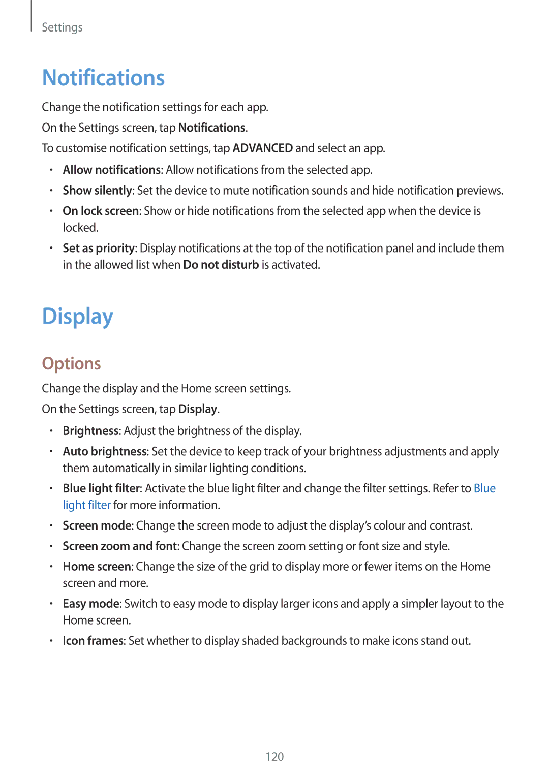 Samsung SM-C900FZDDXEV, SM-C900FZKDXEV manual Notifications, Display 