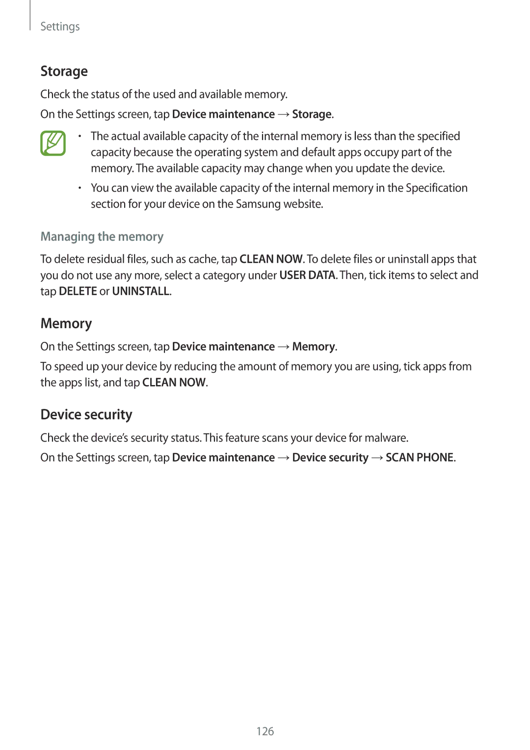 Samsung SM-C900FZDDXEV, SM-C900FZKDXEV manual Storage, Memory, Device security 