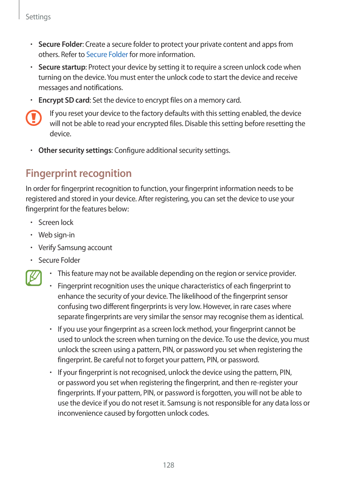 Samsung SM-C900FZDDXEV, SM-C900FZKDXEV manual Fingerprint recognition 