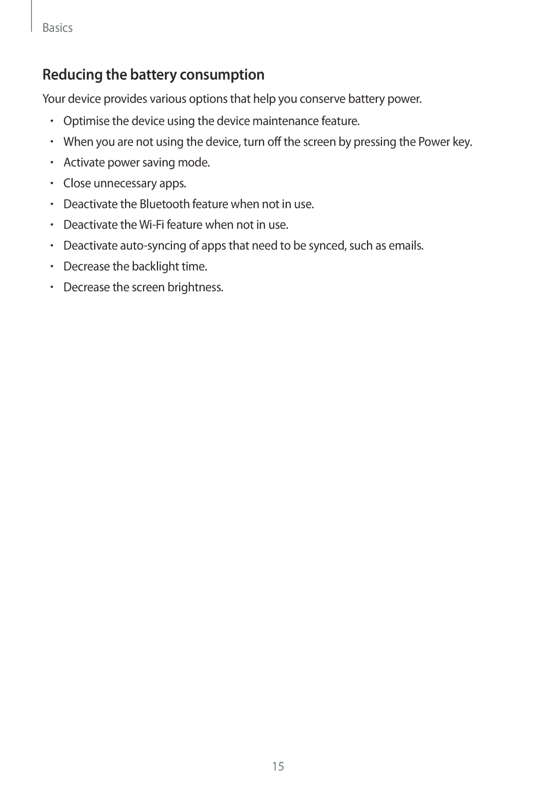 Samsung SM-C900FZKDXEV, SM-C900FZDDXEV manual Reducing the battery consumption 