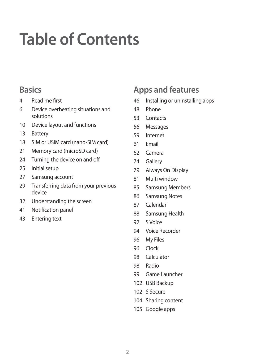 Samsung SM-C900FZDDXEV, SM-C900FZKDXEV manual Table of Contents 