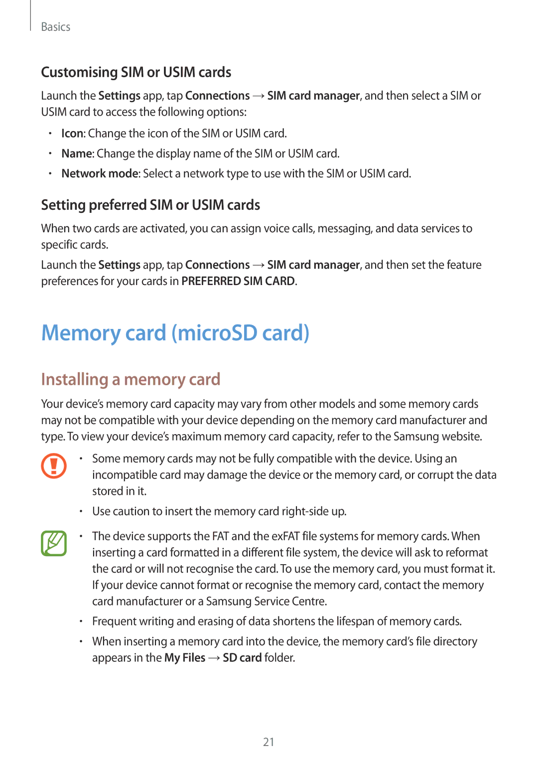 Samsung SM-C900FZKDXEV, SM-C900FZDDXEV Memory card microSD card, Installing a memory card, Customising SIM or Usim cards 