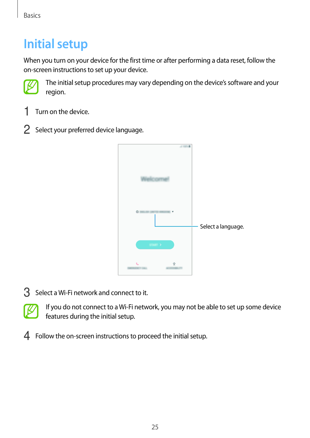 Samsung SM-C900FZKDXEV, SM-C900FZDDXEV manual Initial setup 