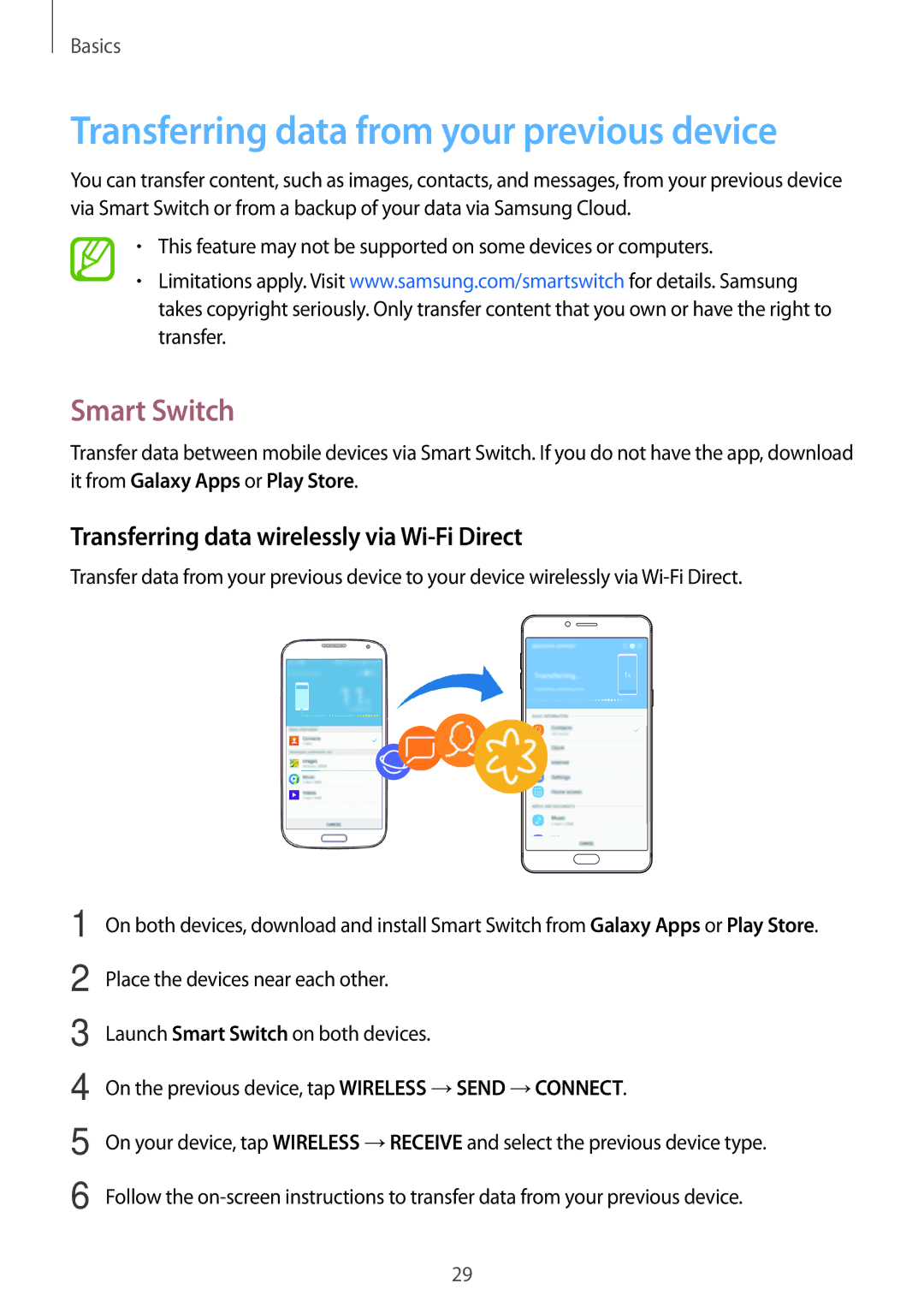 Samsung SM-C900FZKDXEV, SM-C900FZDDXEV manual Transferring data from your previous device, Smart Switch 