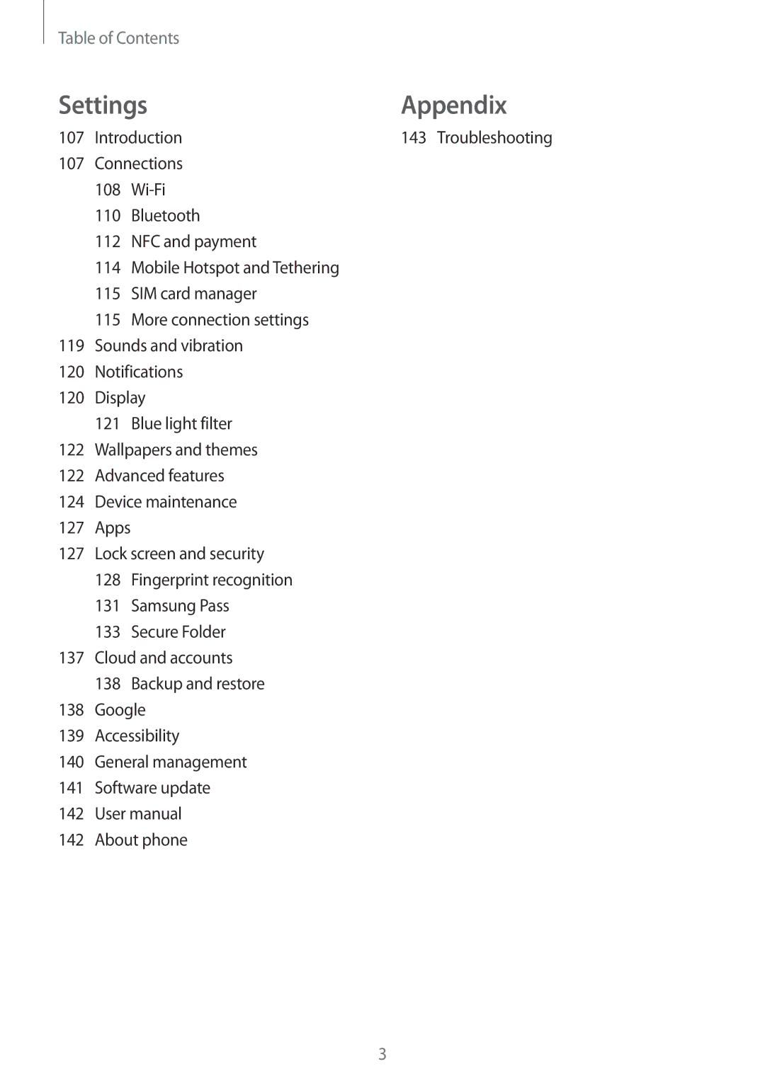 Samsung SM-C900FZKDXEV, SM-C900FZDDXEV manual Settings Appendix 