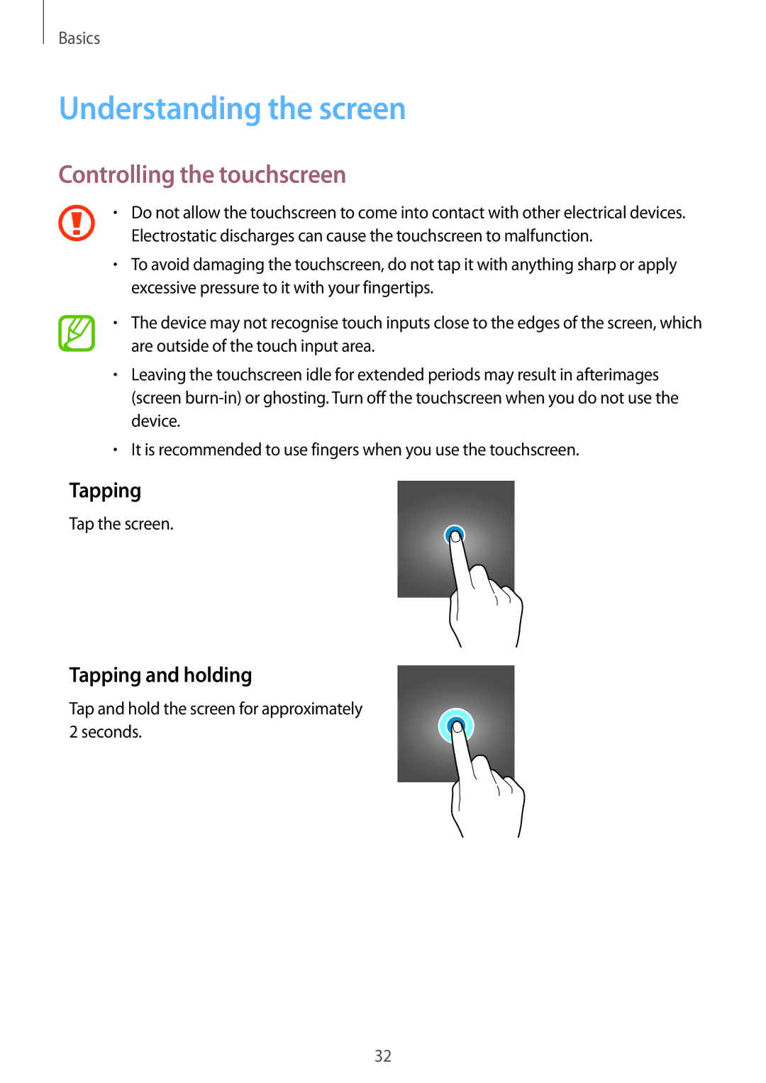 Samsung SM-C900FZDDXEV, SM-C900FZKDXEV manual Understanding the screen, Controlling the touchscreen, Tapping and holding 