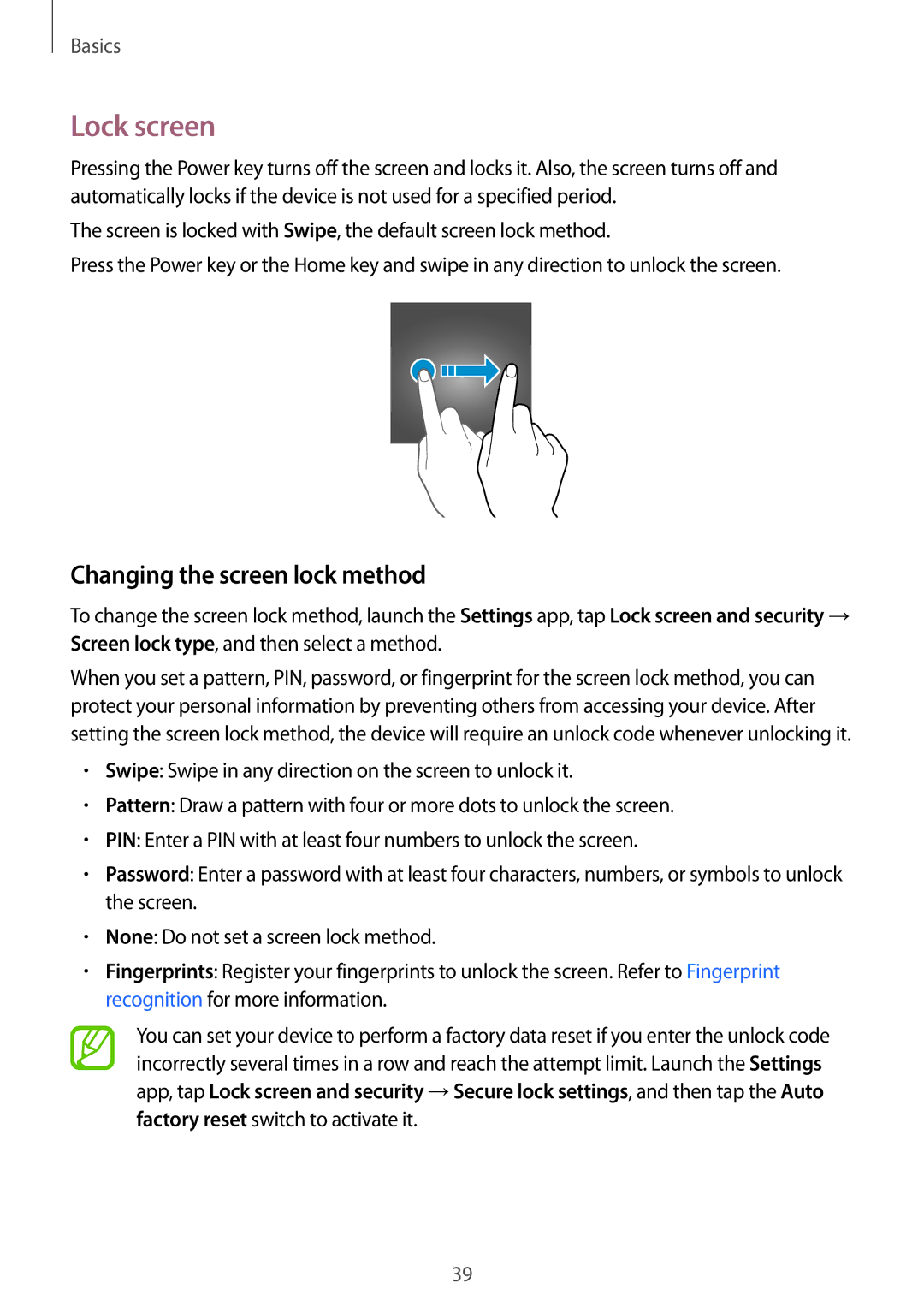 Samsung SM-C900FZKDXEV, SM-C900FZDDXEV manual Lock screen, Changing the screen lock method 