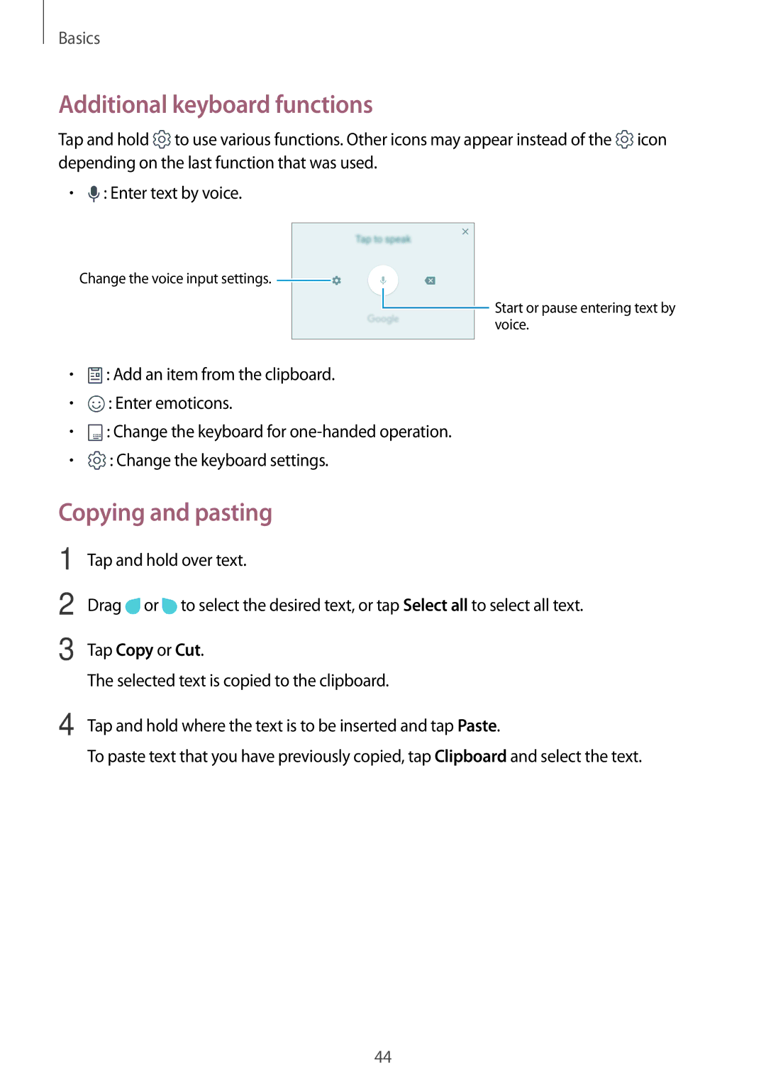 Samsung SM-C900FZDDXEV, SM-C900FZKDXEV manual Additional keyboard functions, Copying and pasting 