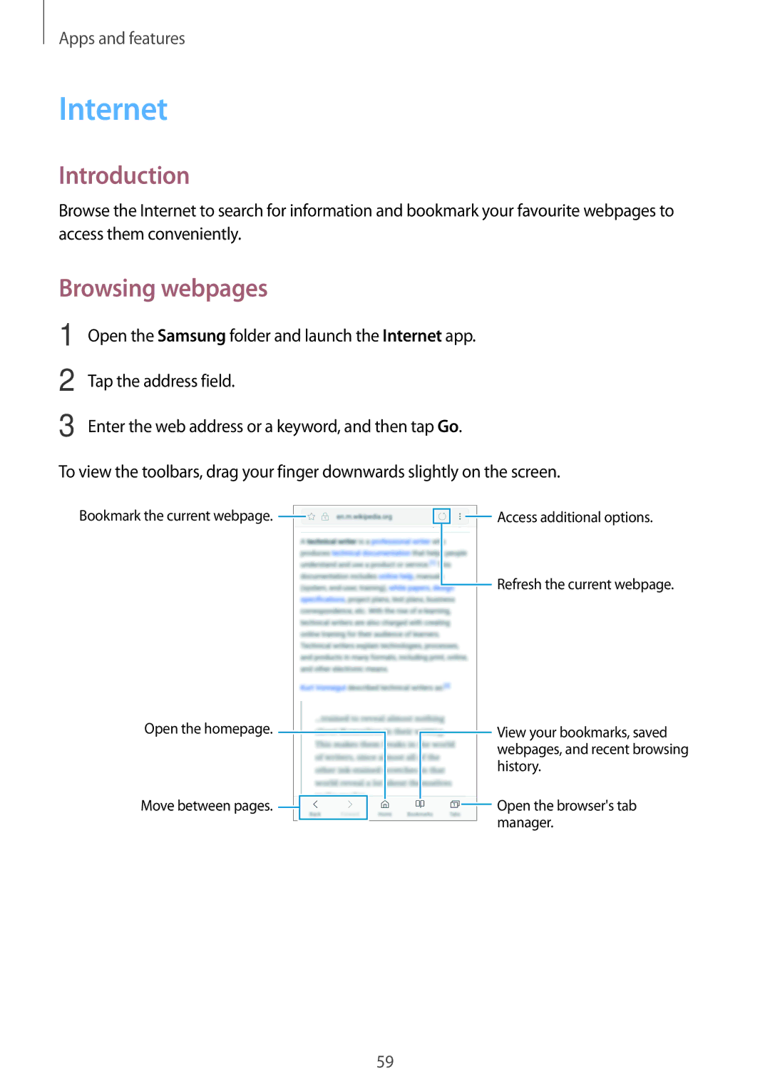 Samsung SM-C900FZKDXEV, SM-C900FZDDXEV manual Internet, Browsing webpages 