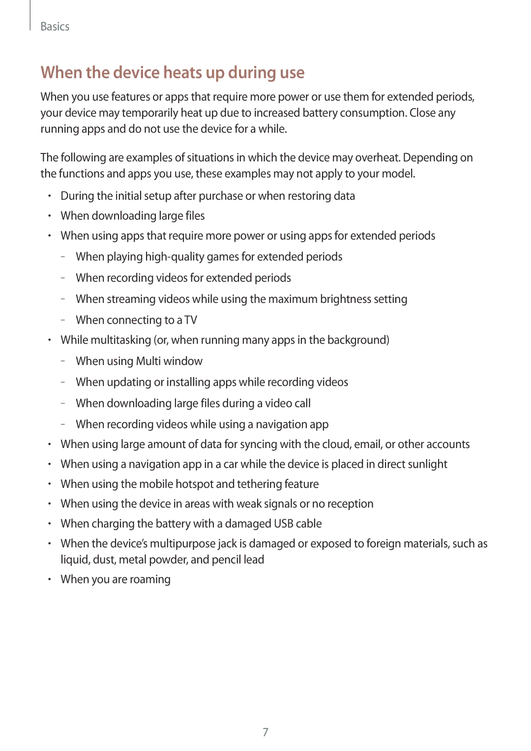 Samsung SM-C900FZKDXEV, SM-C900FZDDXEV manual When the device heats up during use 