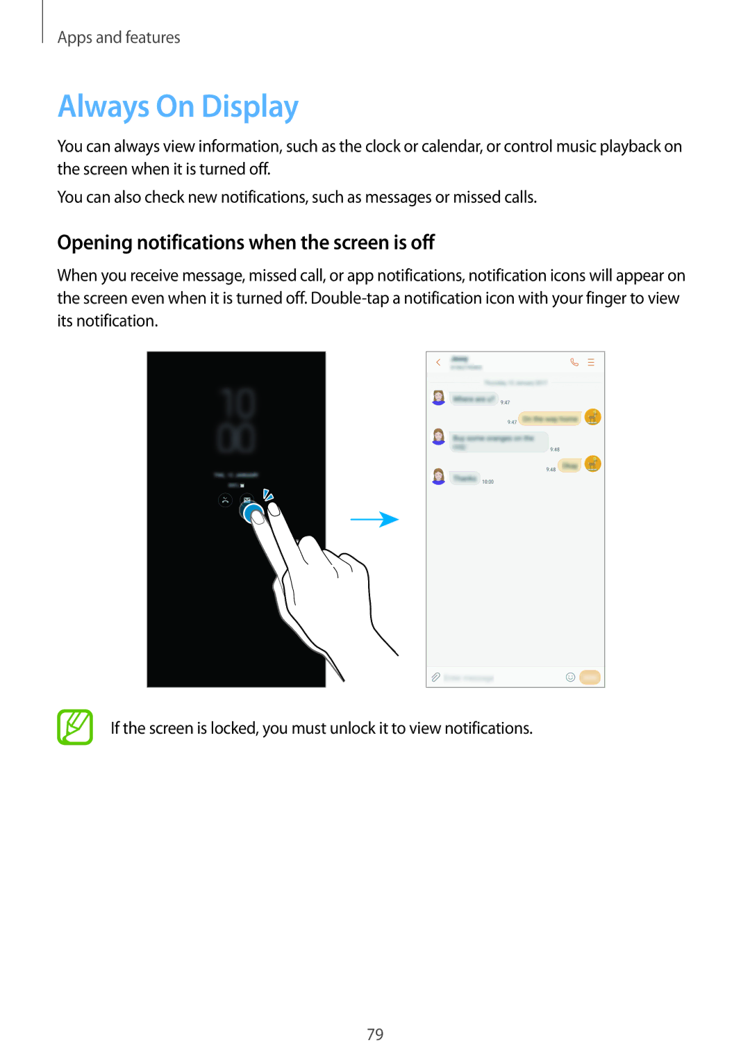 Samsung SM-C900FZKDXEV, SM-C900FZDDXEV manual Always On Display, Opening notifications when the screen is off 