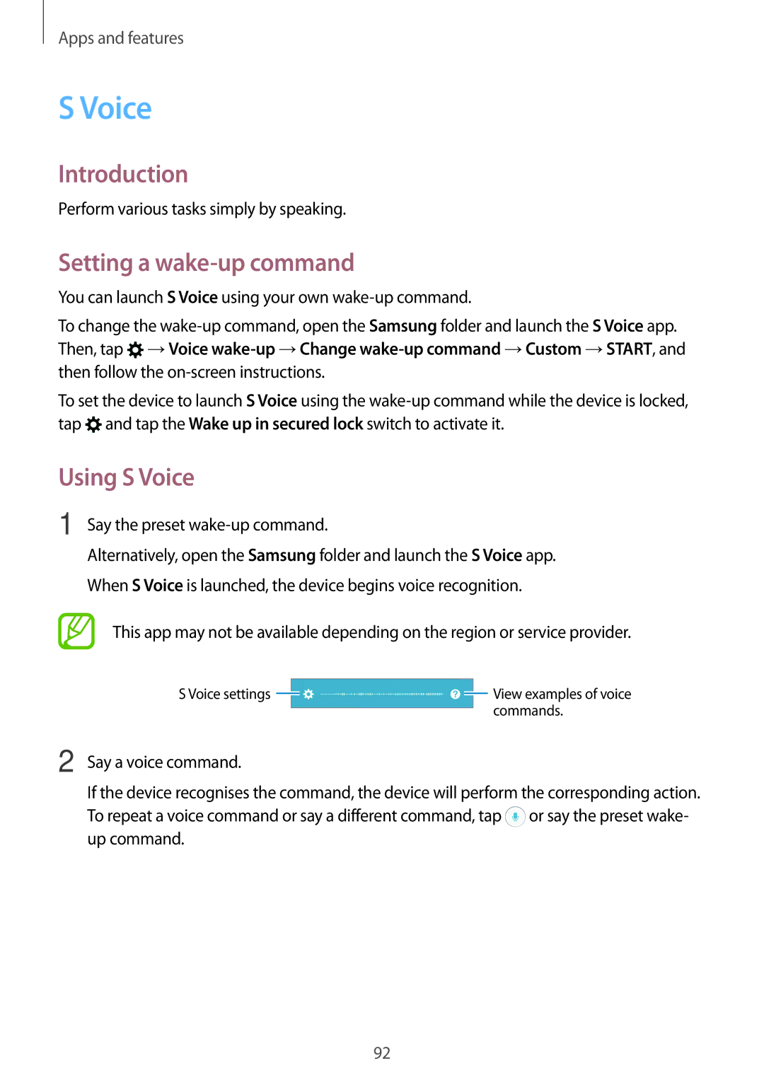 Samsung SM-C900FZDDXEV, SM-C900FZKDXEV manual Setting a wake-up command, Using S Voice 