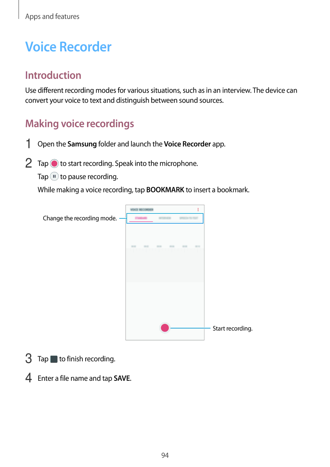 Samsung SM-C900FZDDXEV, SM-C900FZKDXEV manual Voice Recorder, Making voice recordings 