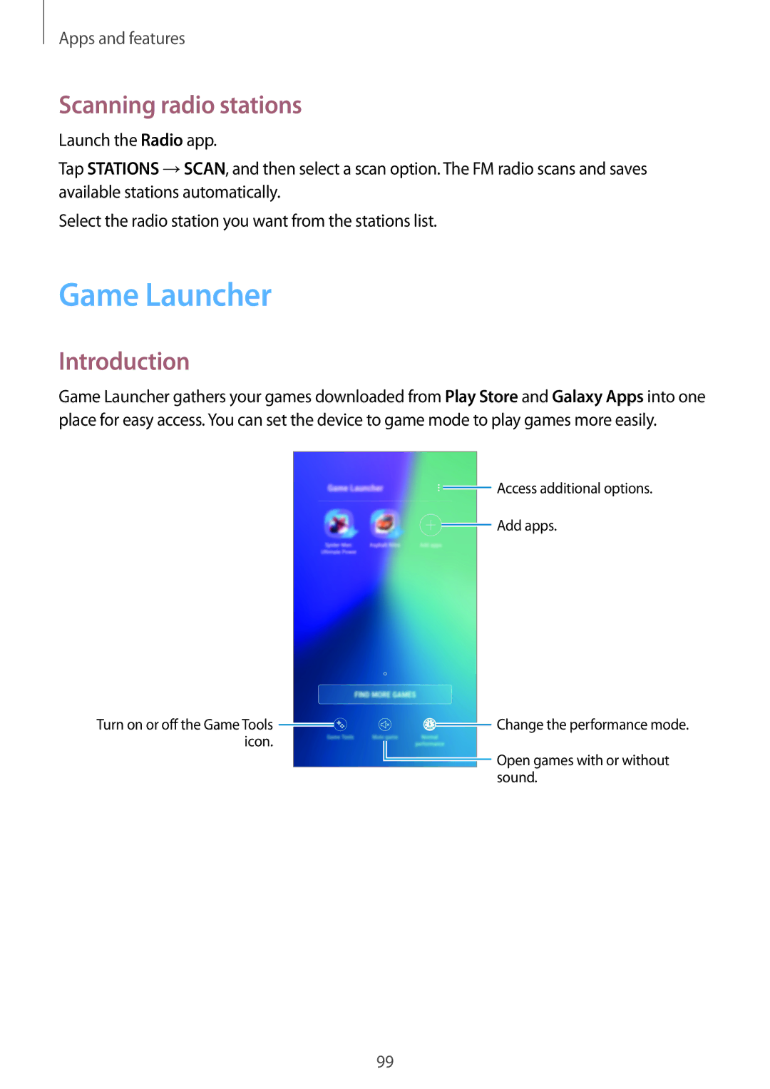 Samsung SM-C900FZKDXEV, SM-C900FZDDXEV manual Game Launcher, Scanning radio stations 