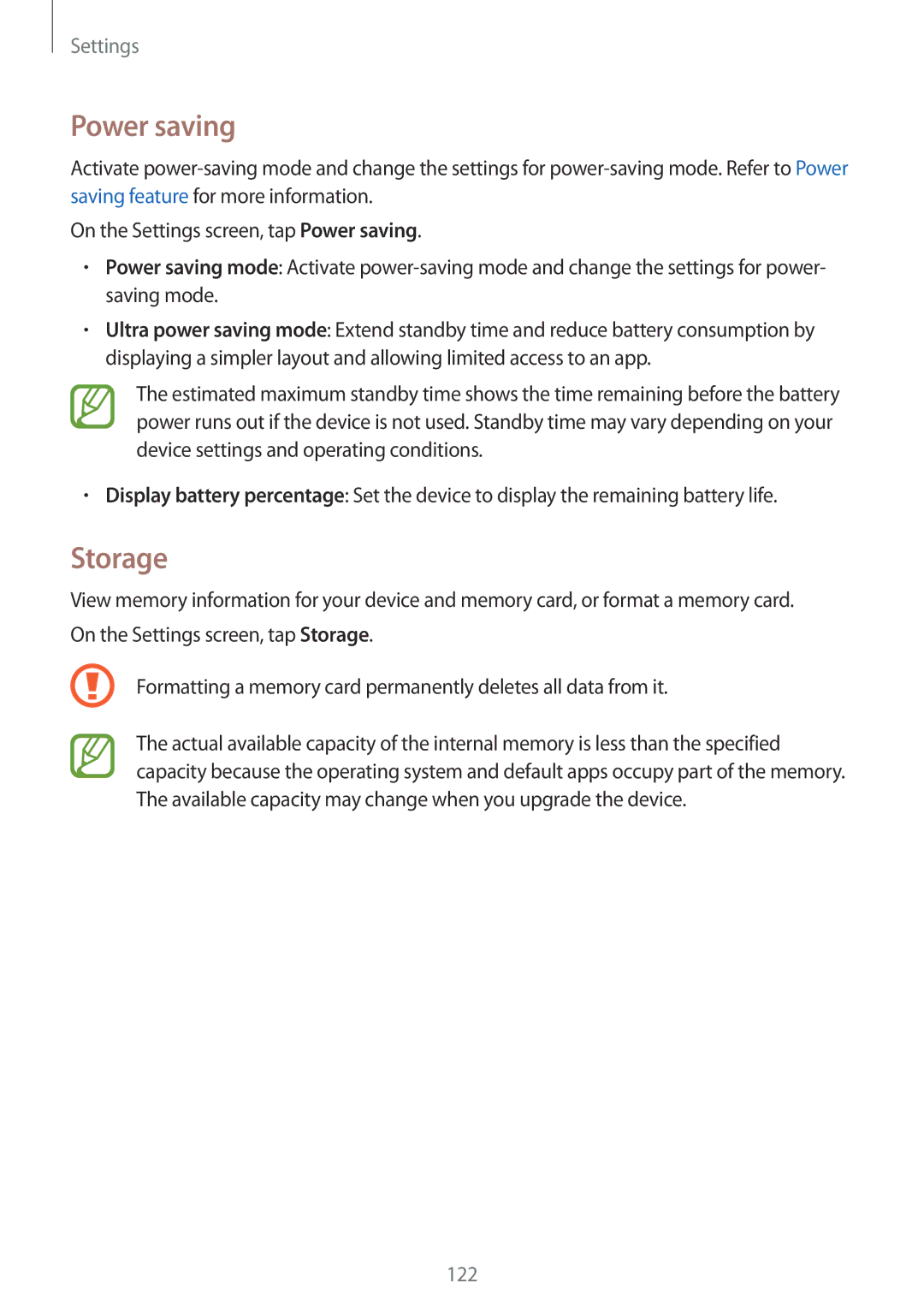 Samsung SM-E500FZWAPCL, SM-E500HZWDKSA, SM-E500FZNDKSA, SM-E500FZWDKSA, SM-E500FZKDKSA, SM-E500HZNDKSA Power saving, Storage 