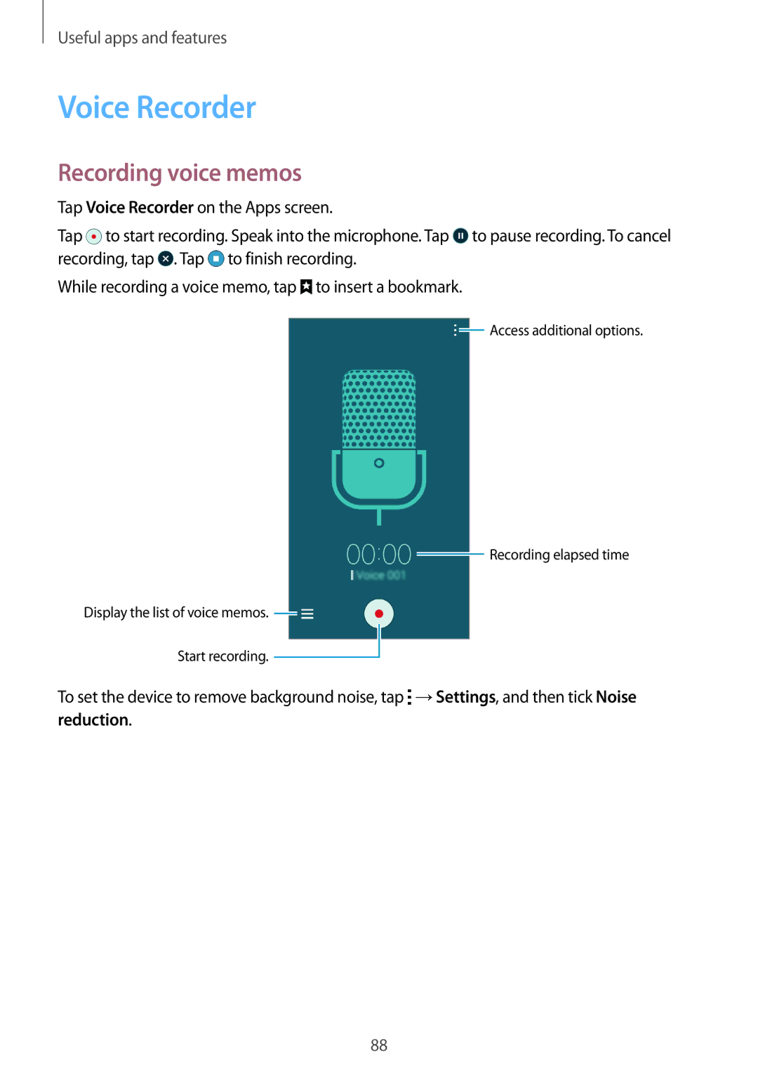 Samsung SM-E500FZKACEL, SM-E500HZWDKSA, SM-E500FZNDKSA, SM-E500FZWDKSA, SM-E500FZKDKSA Voice Recorder, Recording voice memos 