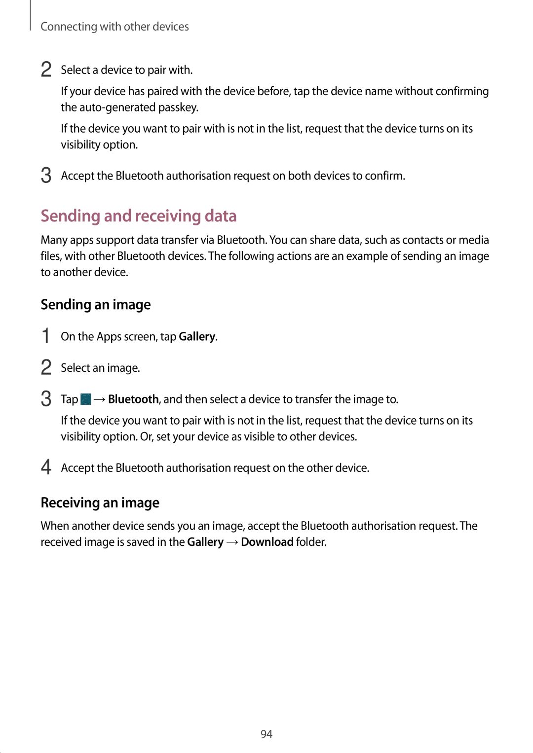 Samsung SM-E500FZKDILO, SM-E500HZWDKSA, SM-E500FZNDKSA Sending and receiving data, Sending an image, Receiving an image 