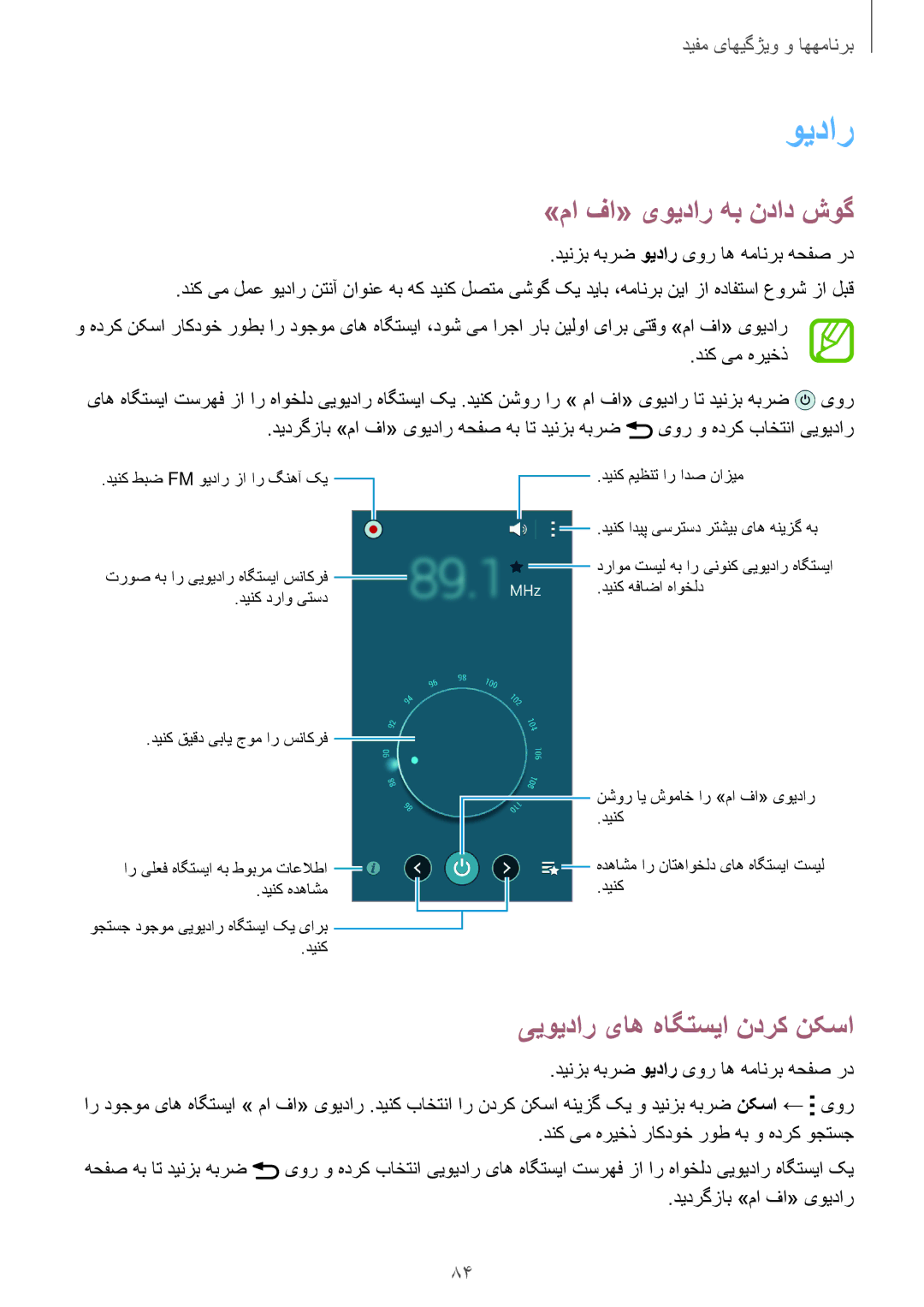 Samsung SM-E500HZWDKSA manual ويدار, »ما فا« یویدار هب نداد شوگ, ییویدار یاه هاگتسیا ندرک نکسا, دیدرگزاب »ما فا« یویدار 