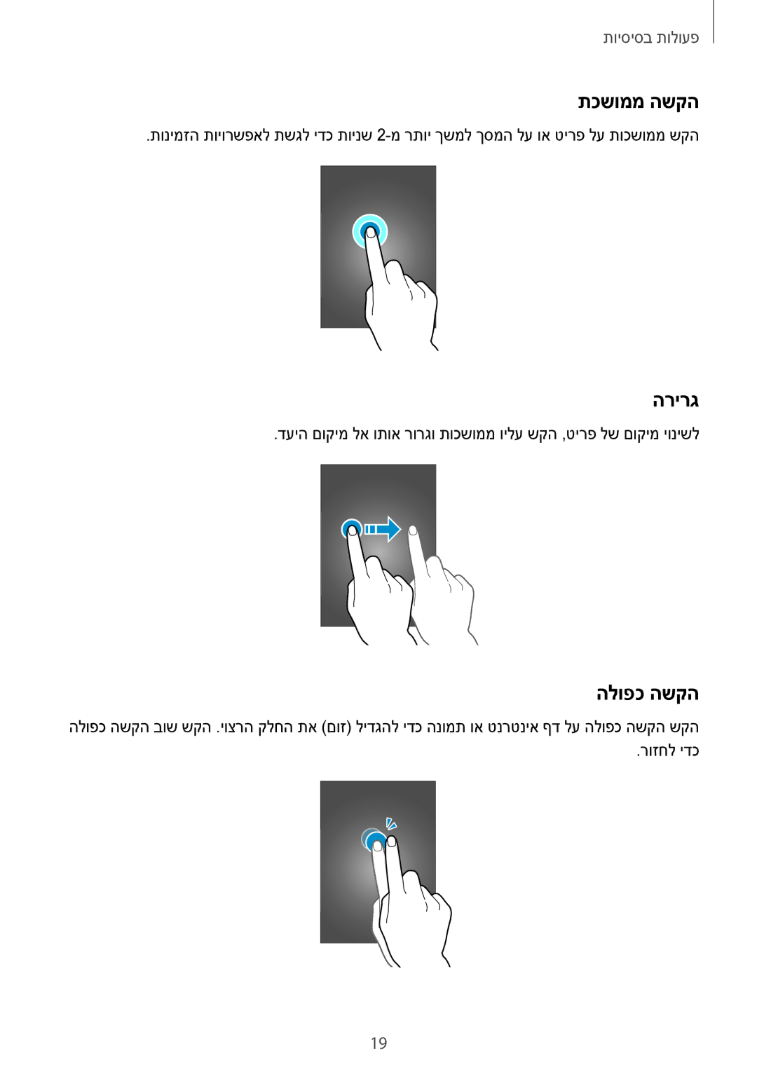 Samsung SM-E700FZWAPCL, SM-E700FZKAPCL, SM-E700FZBAILO, SM-E700FZWAILO, SM-E700FZKAILO manual תכשוממ השקה, הרירג, הלופכ השקה 