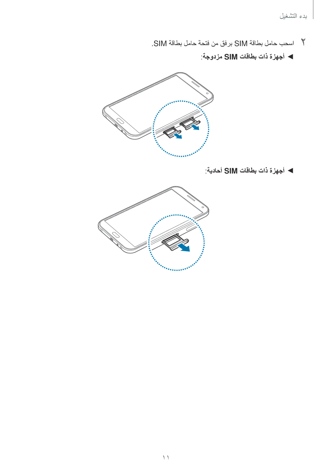 Samsung SM-E700HZWDKSA, SM-E700HZBDKSA, SM-E700FZBDKSA, SM-E700FZBAKSA manual SIM ةقاطب لماح ةحتف نم قفرب SIM ةقاطب لماح بحسا2 