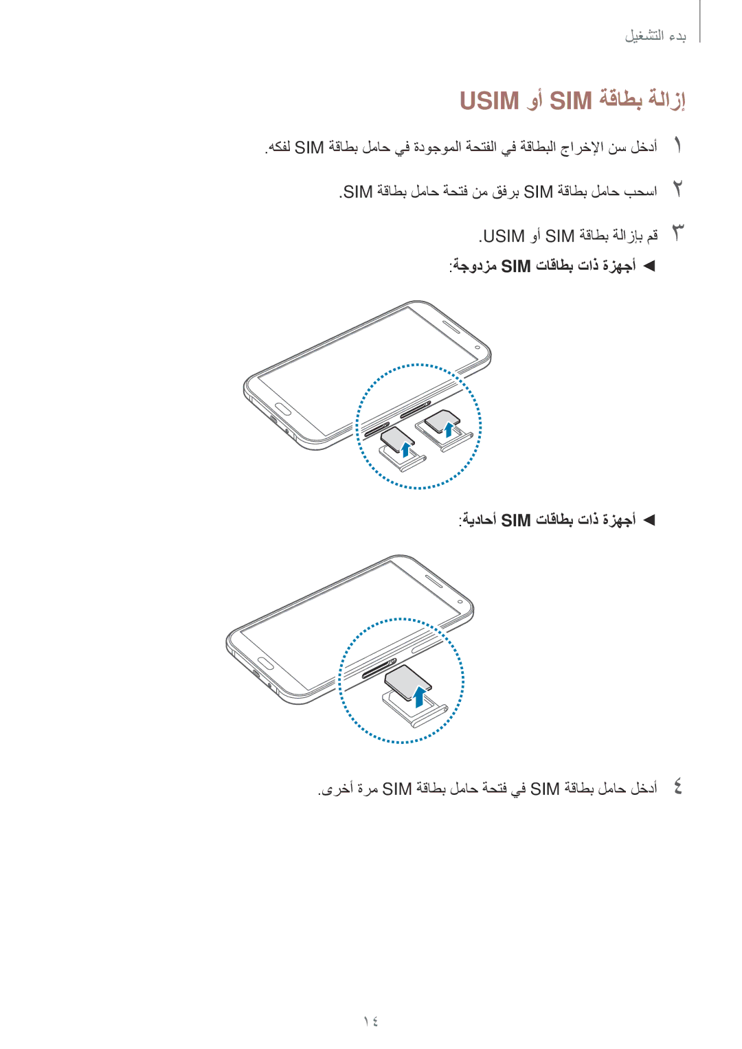 Samsung SM-E700FZBAKSA, SM-E700HZBDKSA, SM-E700FZBDKSA, SM-E700FZWAKSA, SM-E700FZWDKSA, SM-E700HZWDKSA Usim وأ SIM ةقاطب ةلازإ 