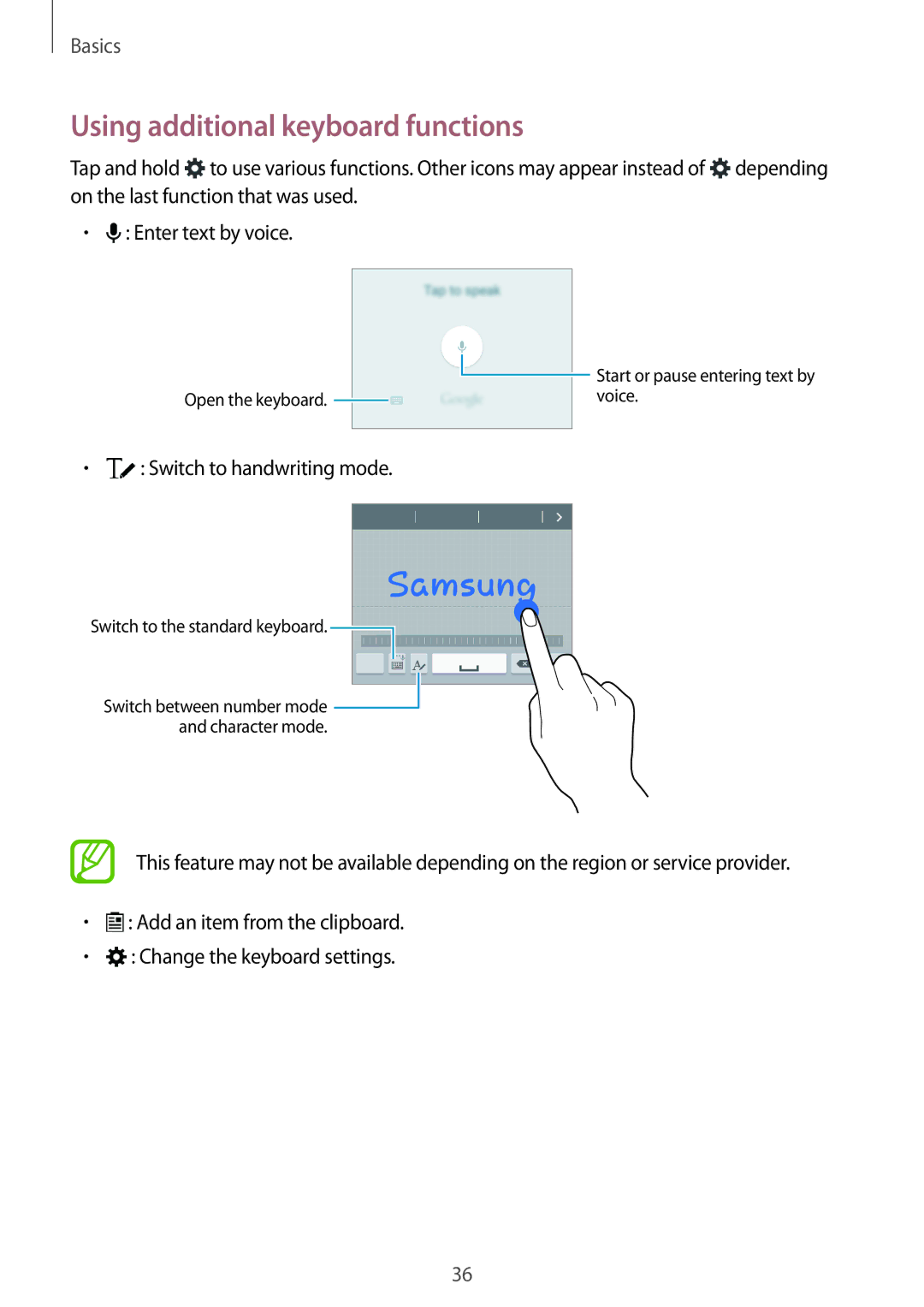 Samsung SM-E700FZWAILO, SM-E700HZBDKSA, SM-E700FZBDKSA, SM-E700FZBAKSA, SM-E700FZWAKSA Using additional keyboard functions 