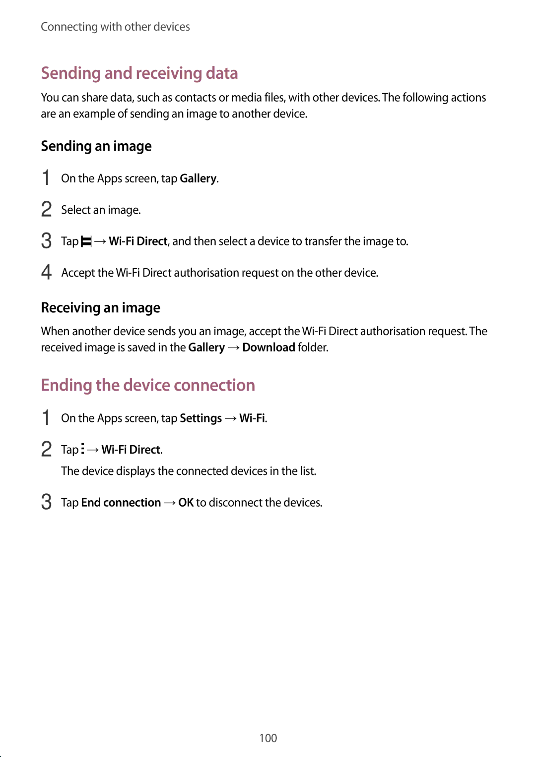 Samsung SM-E700FZBAILO, SM-E700HZBDKSA, SM-E700FZBDKSA, SM-E700FZBAKSA, SM-E700FZWAKSA manual Ending the device connection 