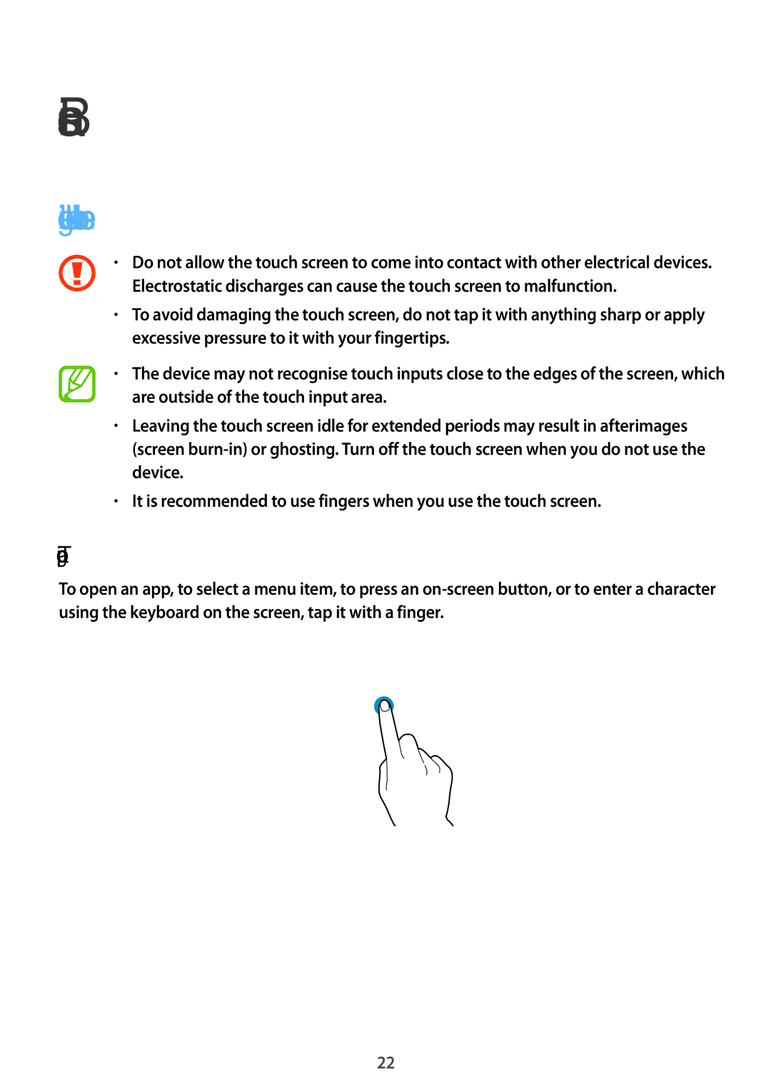 Samsung SM-E700FZBAILO, SM-E700HZBDKSA, SM-E700FZBDKSA, SM-E700FZBAKSA manual Basics, Using the touch screen, Tapping 