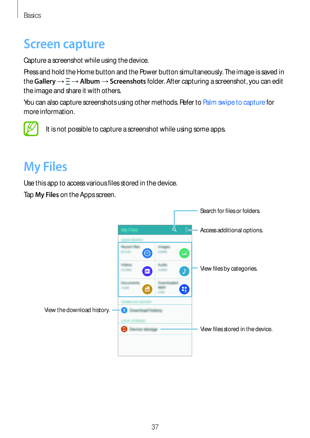 Samsung SM-E700FZKAILO, SM-E700HZBDKSA, SM-E700FZBDKSA, SM-E700FZBAKSA, SM-E700FZWAKSA manual Screen capture, My Files 