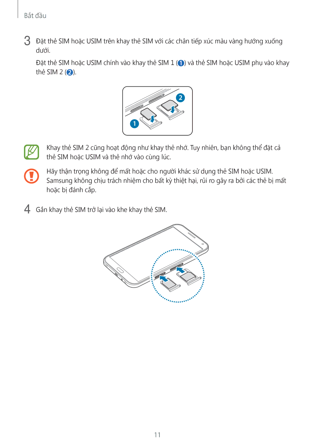 Samsung SM-E700HZKDXXV, SM-E700HZWDXXV manual Bắt đầu 